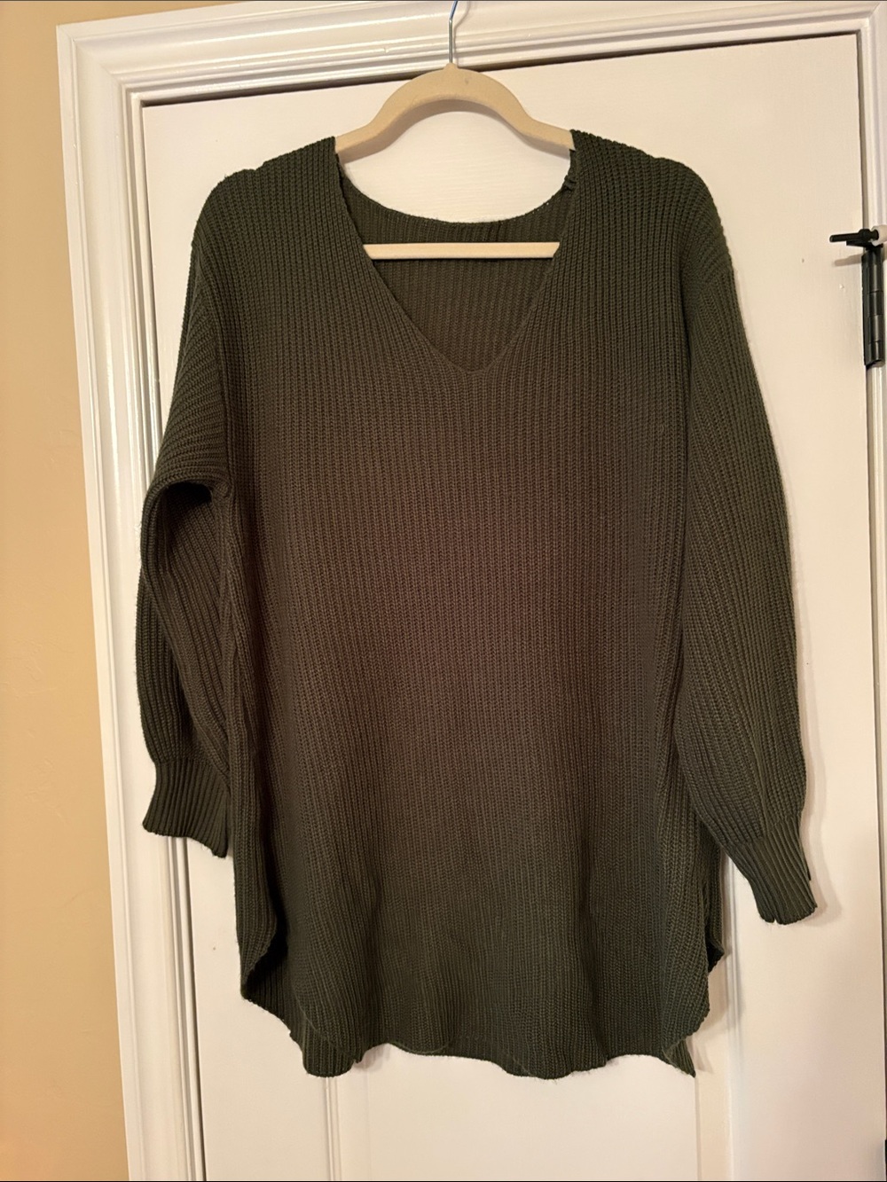Olive V-Neck Knit Sweater - Women